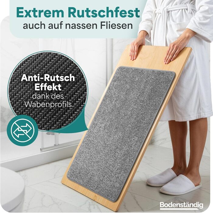 Гігієнічний килимок для ванної кімнати 90x60 см, протиковзкий та вологопоглинаючий дівір для душу, що швидко сохне, світло-сірий