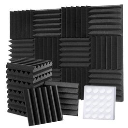 Акустичний поролон Foneso для звукоізоляції, панелі-поглиначі шуму 30x30x5 см, висока щільність 25кг/м³, чорний (12 шт) для студії, офісу та кінотеатру