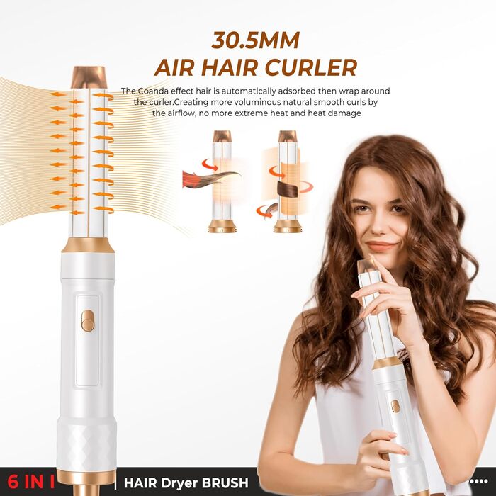 Набір для укладки волосся Pro Hairstyler 6 в 1: фен-щітка, локони, об'єм, сушка, випрямлення | Atopskins | 1000W