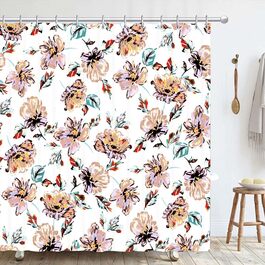 Штора для душу 180x180 см з квітами, антигрибкова, водонепроникна, поліестер, з кільцями (12 шт.)