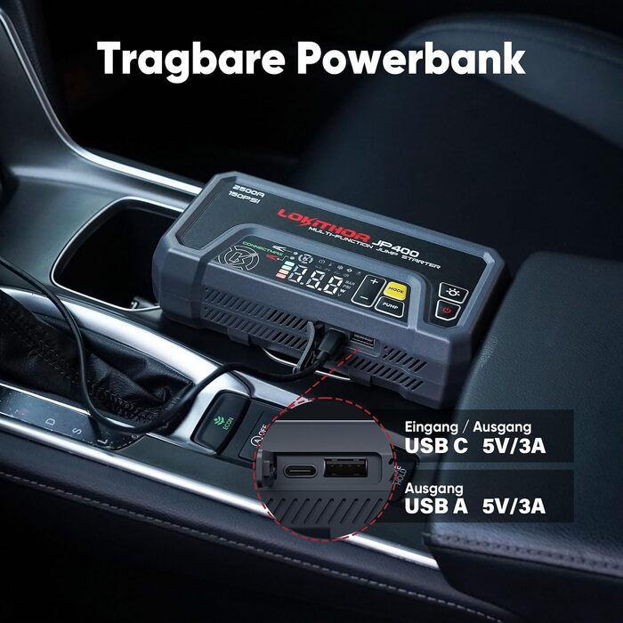 Пусковий пристрій LOKITHOR JP400 Jump Starter Powerbank 2500A з компресором 150 PSI для автомобіля