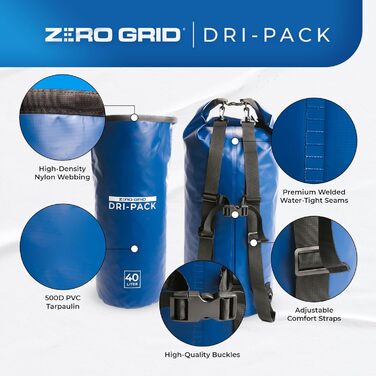 Водонепроникний сухий мішок Zero Grid 40 л для туризму, кемпінгу, каякінгу, різних розмірів