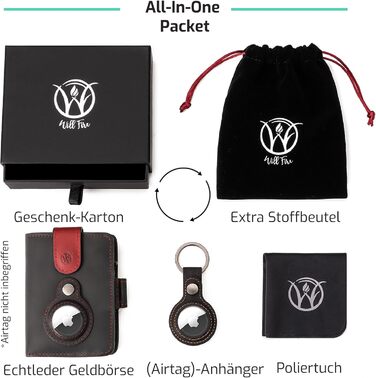 Will Fire® AirTag Wallet with Photo Capsule | Includes AirTag Holder | Genuine Leather Wallet with Coin & Bill Compartments | Extra Secured RFID Card Holder | Space for up to (12) Cards | [Coffee]