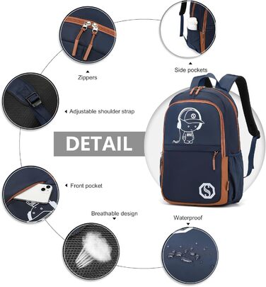 KONO Рюкзак для школи 3-в-1: рюкзак, сумка через плече, пенал. Підходить для ноутбука 15.6