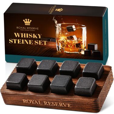Подарунковий набір Whisky Steine Royal Reserve: кам'яні охолоджувачі для віскі, дерев'яне коричневе підношення для чоловіків, без розведення