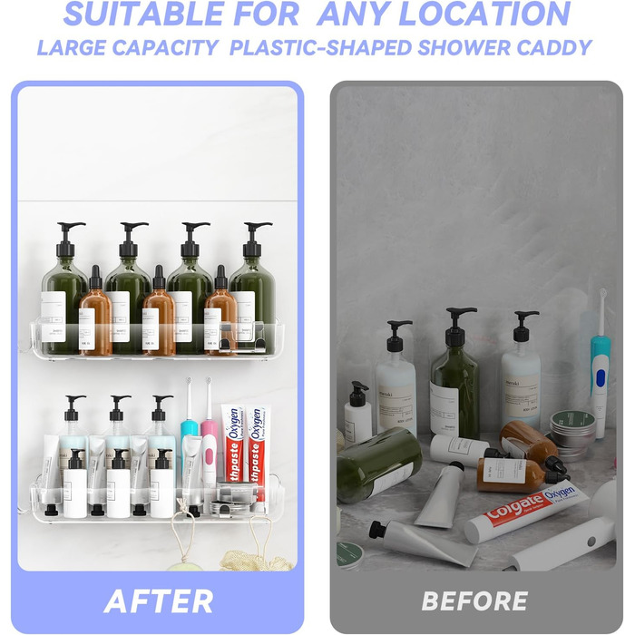 Полиця для душу без свердління, 6 шт. Настінна полиця для ванної кімнати з тримачем для фену та гачками, полиця для душу з нержавіючої сталі, органайзер для ванної кімнати та кухні сірого кольору (2-прозорий)