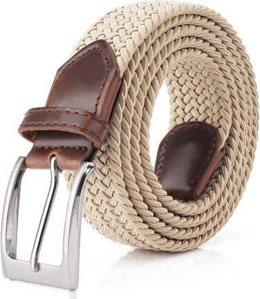 Чоловічий тканинний ремінь Fairwin, бежевий, еластичний, плетіння, розмір M (довжина 105 см, для обхвату талії 80–90 см)