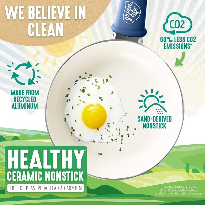 Набір посуду GreenLife Soft Grip 12 предметів: каструлі та сковорідки з антипригарним покриттям Ceramic, нержавіюча сталь, синій, без PFAS, придатний для миття в посудомийній машині