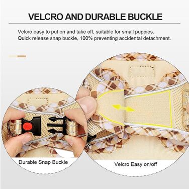 Шлейка для собак маленьких порід з повідком, Step-in шлейка, світловідбиваюча, дихаюча, для грудної клітки, анти-тяга, безпечна, шлейка для котів (Бежевий, S) S Бежевий