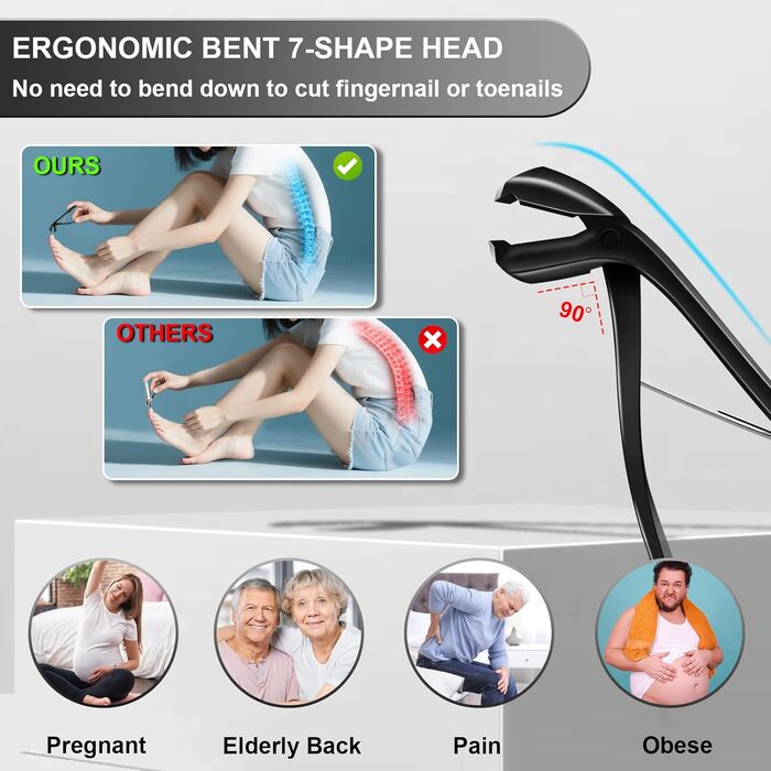 Професійний нігтеріз для нігтів на ногах - нігтеріз для пальців ніг, великий для людей похилого віку, товсті нігті з широким отвором, гострий інструмент для обрізання нігтів, набір для догляду за нігтями з довгим руків'ям та скошеним вигином леза для чоловіків та жінок, чорний