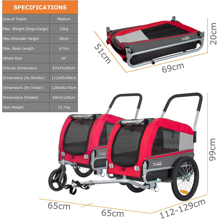 Універсальний візок для собак Tiggo VS Pets Medium: 2в1 (велосипедний, буксирний)