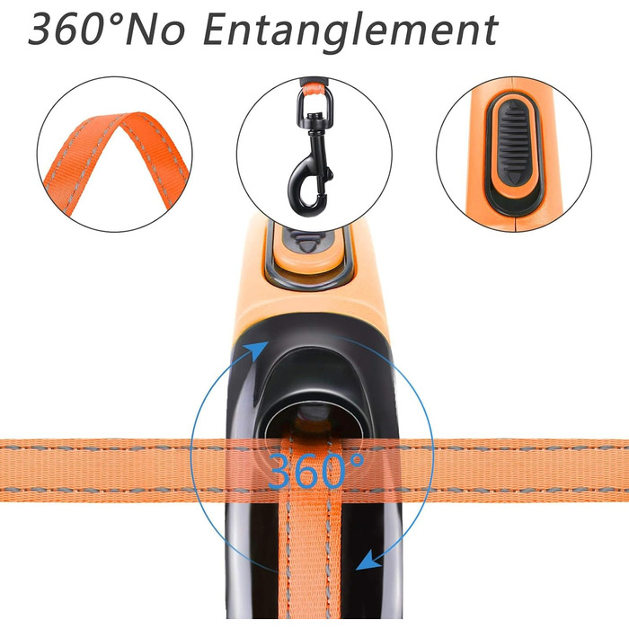 Висувна поводок для собак, 5 м, міцний поводок-рулетка з неслизькою ручкою та кнопкою швидкого гальма, для великих собак до 50 кг, помаранчевий