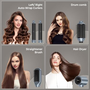 Airstyler 5 в 1: Фен, плойка, щітка, стайлер для волосся з іонною технологією 110000 U/Min, сірий