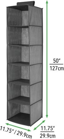 mDesign Тканинна вішалка для одягу з полицями – 6 відділень – сіра та чорна