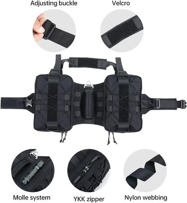 Рюкзак для собак великих та середніх порід: зручний рюкзак-переноска для подорожей, кемпінгу та хайкінгу з двома місткими бічними кишенями (чорний, L)