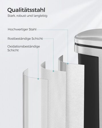 Сміттєве відро SONGMICS 20 л з педаллю, м'яким закриттям, з внутрішнім відром, 15 мішків, металеве сріблясте