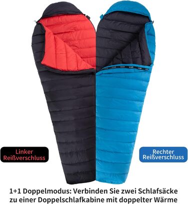 Сплячий мішок для дорослих та дітей, легкий зимовий спальник Outdoor 8°C ~ -30°C для кемпінгу та альпінізму з 650 FP гусячим пухом, блакитний, 500г пуху