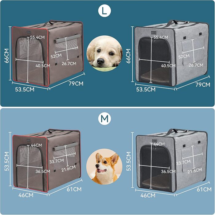 Транспортна переноска для собак Petsfit, сірого кольору, M 61x46x53.5 см. Зручна переноска для собак середніх порід, підходить для подорожей.