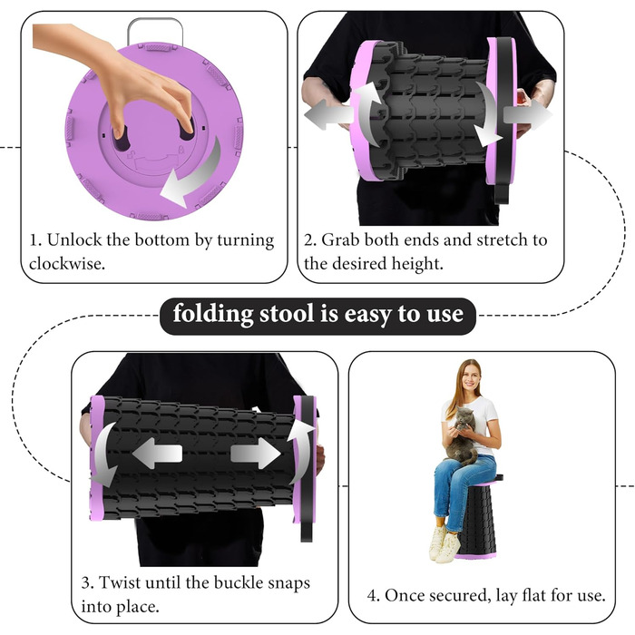 Тeleskopний складаний стільчик для кемпінгу, риболовлі та відпочинку, 280 кг, фіолетовий, 25x25x45 см