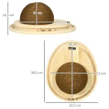 PawHut Interactive Cat Toy 2-in-1 Scratching Post with Scratching Board and Ball Track made of Jute and Pine Wood in Natural and Coffee 39.5x32.5x14.5 cm