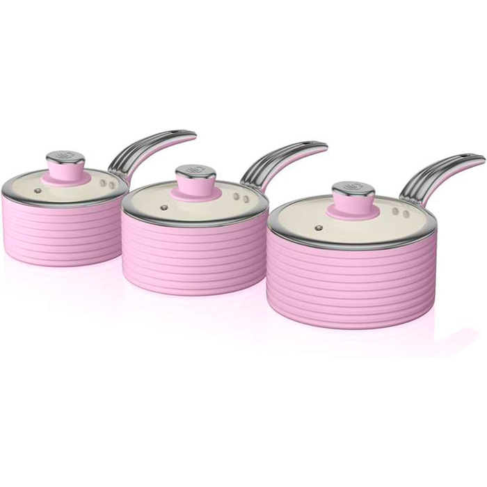 Swan 5-Piece Frying Pan Set, Retro Design, Aluminum, 29.5x47x18 cm (Rose)