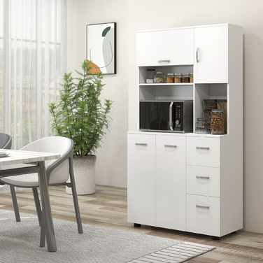 HOMCOM Freestanding Kitchen Cabinet, 89 x 39.5 x 168 cm, Modern White Buffet Cabinet