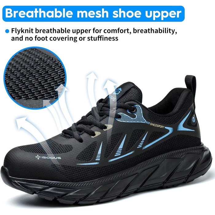 Черевики робочі чоловічі/жіночі ISOOUS з металевим підноском, спортивні, антиковзаючі, дихаючі, захисні (37 EU, блакитні)