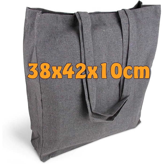 Cottonbagjoe Shopping Bags | 38x42x10 cm | Side and Bottom Fold | with Long Handles | Jute Bags | Cotton Bags for Painting, Printing | DIY (100 pcs, recycled)