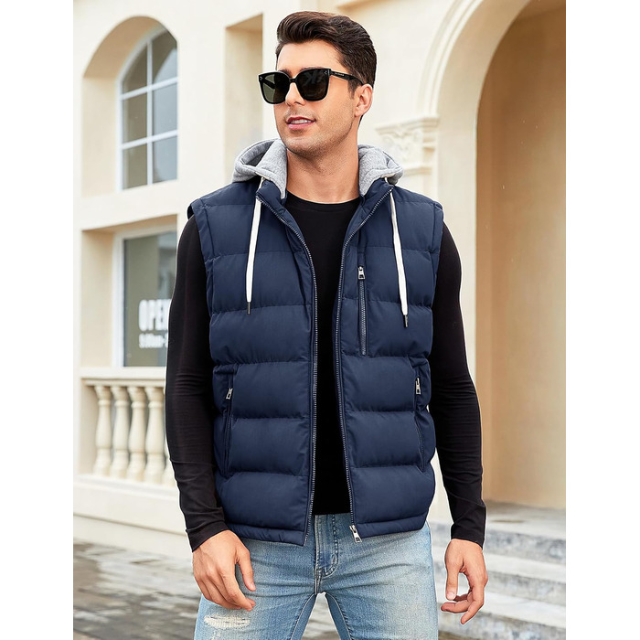 Чоловіча степна жилетка Vancavoo з капюшоном, тепла зимова жилетка для активного відпочинку, спортивна жилетка, перехідна куртка (темно-синій, L)