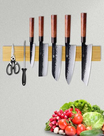 [50cm Pro] Magnetic Knife Strip, Trhillsbrad 50cm Magnetic Knife Holder Wood Knife Rail Self-Adhesive, Silver Wall Mount Magnetic Strip No Drilling Knife Holder