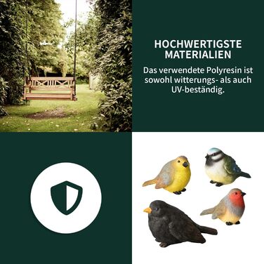 VERDOBA - Garden Decoration 4 Birds - Decorative Figures made of Artificial Resin (Polyresin) for Balcony, Garden, Winter Garden, Pond - Garden Decoration