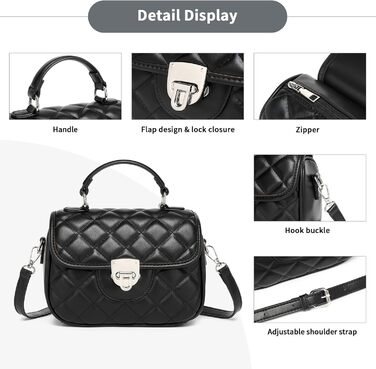 Сумка жіноча Miss Lulu середнього розміру: шкіряна сумка-тоут, крос-боді, вінтажний стиль, чорна (4-1)