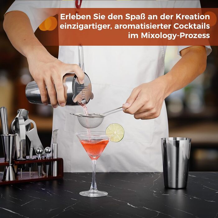 Набір для коктейлів Sosayet, нержавіюча сталь, з аксесуарами та рецептами, 750 мл, для початківців та професіоналів, подарунок для чоловіків (з підставкою)