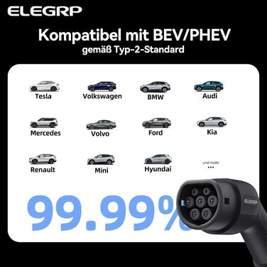 ELEGRP Мобільна зарядна станція для електромобілів Type 2, 22 кВт, 7м, 6-16A, IP67, 3 фази