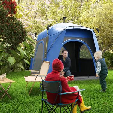 Намет Outsunny куполоподібний на 4 особи, легкий, стабільний, водонепроникний, SPF 50+ - намет Pop-Up для кемпінгу з гачком на дверях, вікном, підлогою. Сімейний намет з водостійкістю 1000 мм. Намет для кемпінгу, подорожей, трекінгу, саду | Aosom