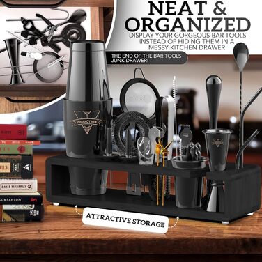 Prodigy Elite Mixology Set - 20-Piece Boston Cocktail Shaker Set with Stand | Stainless Steel Bar Accessories & Bonus Recipes