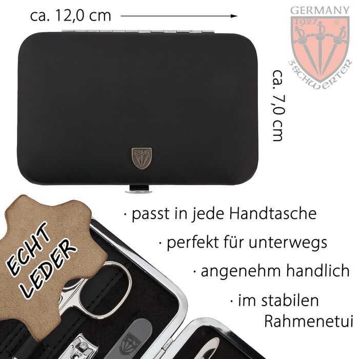 Набір для манікюру DREI SCHWERTER 'Genova' 6 предметів | Німецька якість | Чорний екошкіряний футляр | Манікюрний набір з ножицями, щипцями, пінцетом, скляною та сапфіровою пилочками