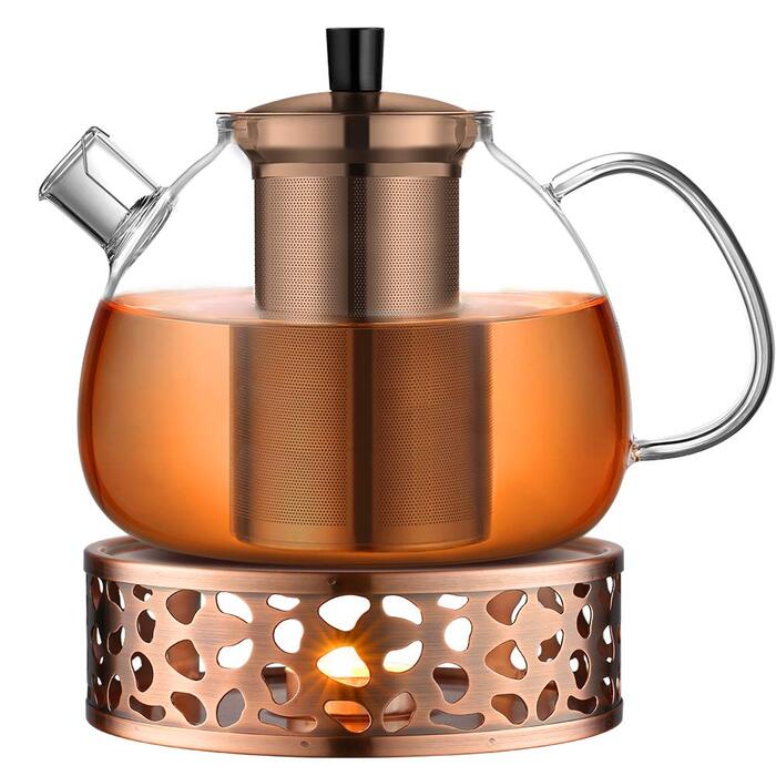 Скляна чайник Ecooe 1.5L з підставкою, 1500 мл, нержавіюча сталь (бронза)