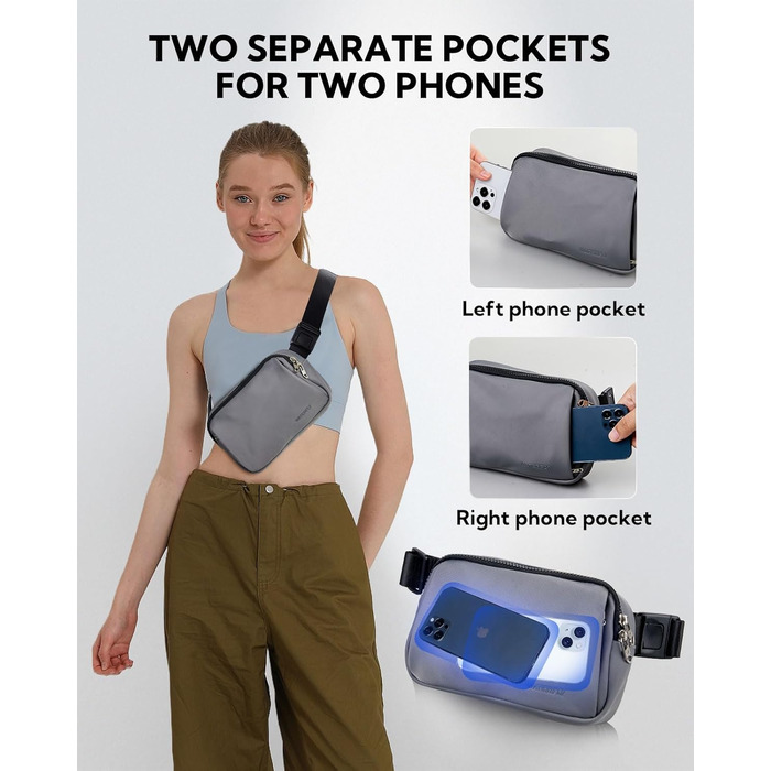WATERFLY Поясна сумка на пояс для чоловіків та жінок: стильна сумка через плече, спортивна, модний аксесуар, водонепроникна, маленька сумка на стегно для активного відпочинку, подорожей, піших прогулянок, фестивалів (темно-сірий)