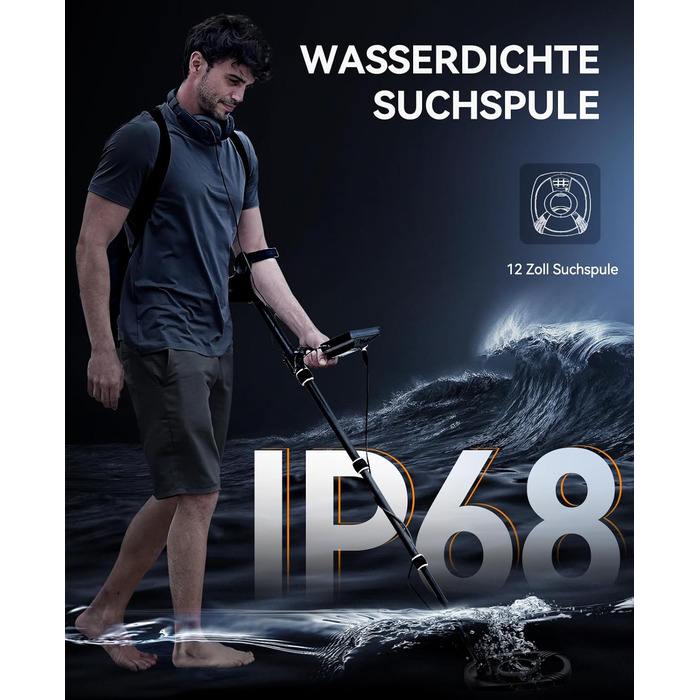 Металошукач SUNPOW – професійний, 5 режимів, для дорослих, з Pinpointer, водонепроникний IP68, 30см котушка, 2x HD LCD дисплей, DSP-чип, регульована штанга, міцна спіральна структура, повний комплект OTMD14