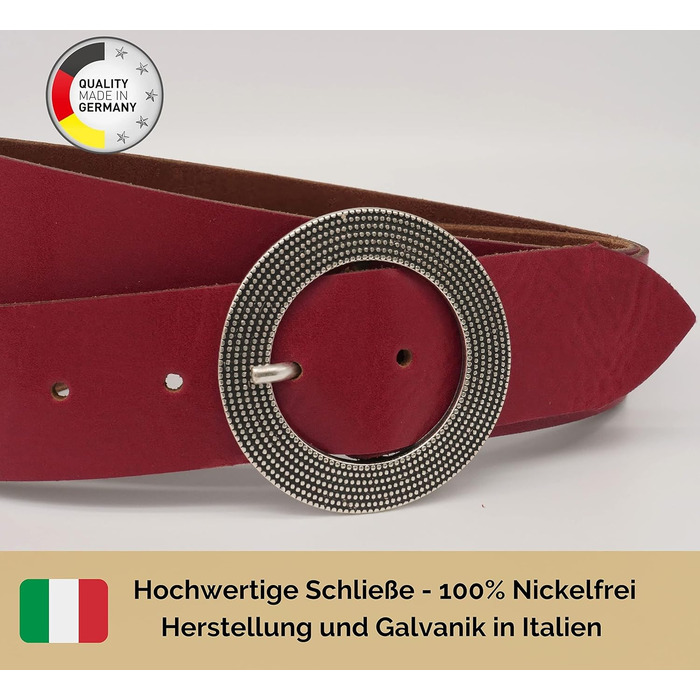 Жіночий шкіряний ремінь AnnaMatoni 4 см, Німеччина - вічний дизайн, натуральна шкіра, нікелева пряжка, червоний колір