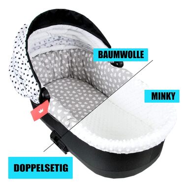 BABYLUX бортик для дитячого візка та люльки + матрац, 2-елементний комплект, двосторонній, білий з серцями