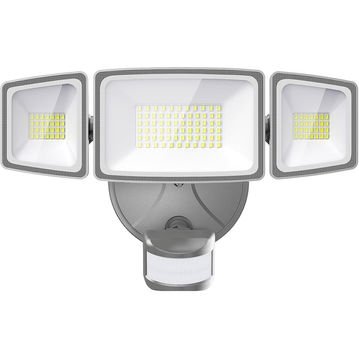 Onforu LED Floodlights with Motion Sensor Outdoor 55W, 5000 LM LED Floodlight, Outdoor Spotlight with Adjustable 3 Heads, 6500 K Cool White Spotlight, IP65 Waterproof Floodlight for Garage, Garden, Yard (Gray)