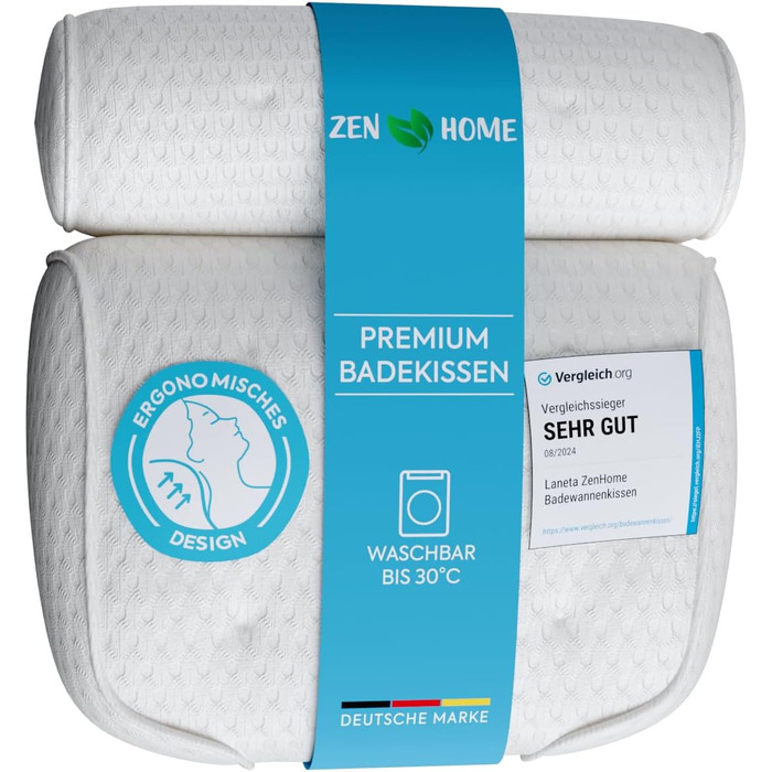 Bath Pillow • Ergonomic & Muscle-Relaxing Premium Bath Pillow • New 5D Special Foam • German Design • Climate Neutral & Sustainably Produced • Bath Pillow Neck Pillow Bathtub