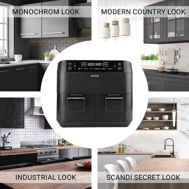 Фритюрниця-конвекційна піч Heißluftfritteuse Midnight Edition 7.6 л, 1800 Вт, 7 програм, чорний | Без олії, цифровий дисплей