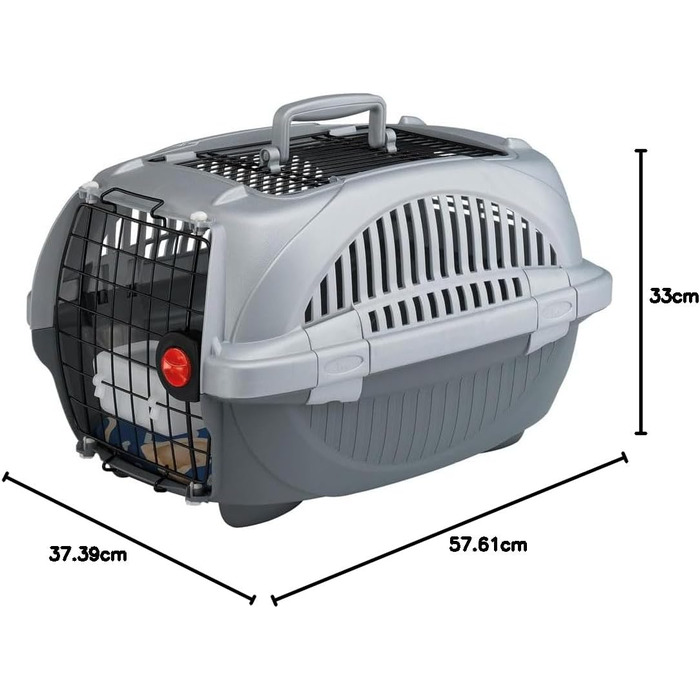 Переносна переноска для тварин Ferplast Atlas Deluxe 20 Open: для собак та котів, сіра, з подушкою та мискою (38x58x33 см)