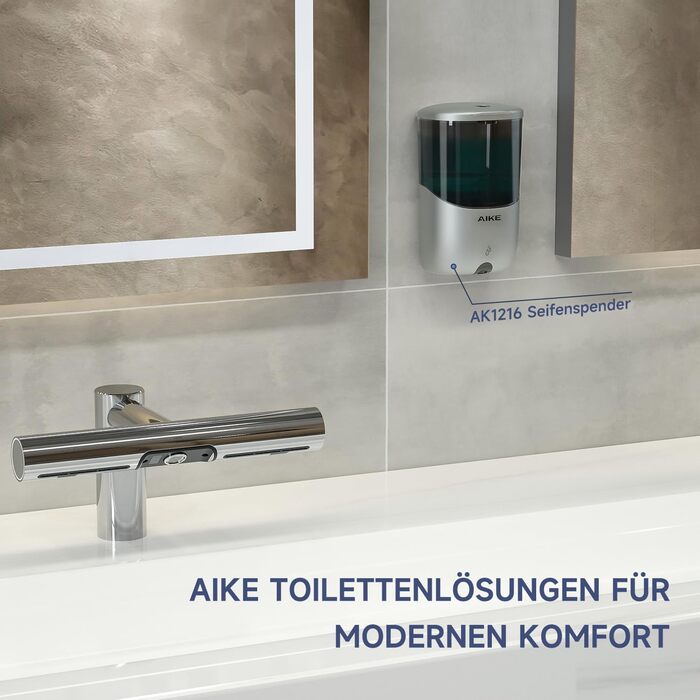 AIKE Soap Dispenser Automatic Wall Mount, 650 ml Silver Soap Dispenser Wall Mounting, Liquid Soap Dispenser for Bathroom and Kitchen, Model AK1216