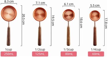 FBHappiness 4-Piece Stainless Steel Measuring Spoon Set with Walnut Handle, Copper Measuring Cup Set for Baking and Cooking