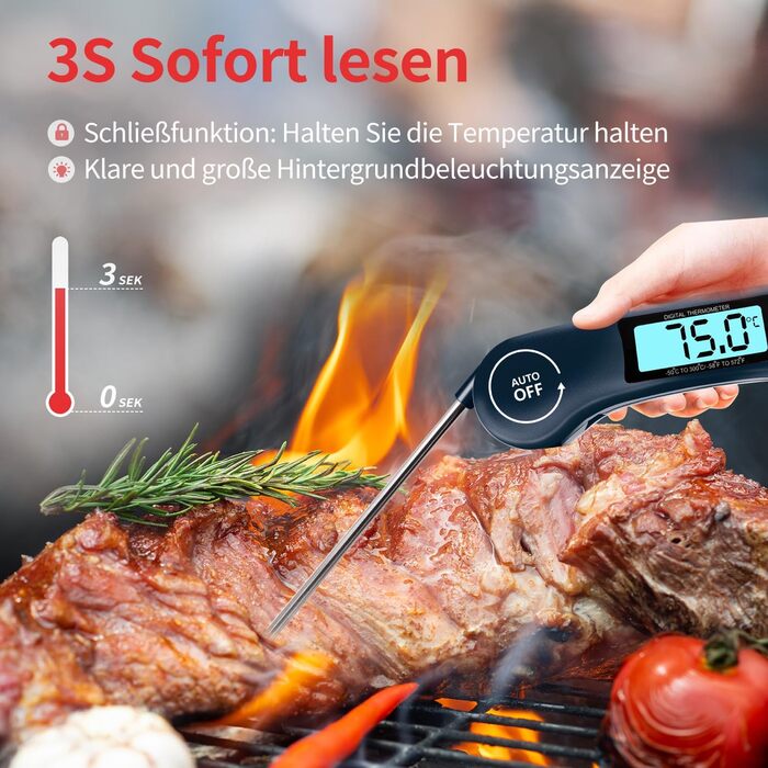 Цифровий термометр для м'яса DOQAUS: приготування на грилі, BBQ, варіння. Швидке зчитування, довга сонда, LCD-дисплей, автовимкнення
