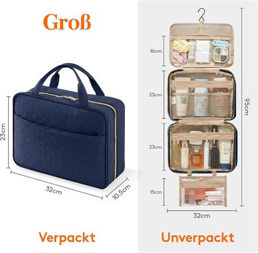 Сумка для косметики та туалетних аксесуарів Lifewit для подорожей, велика органайзер з гачком, прозора кишеня для гігієнічних засобів, темно-синій, L